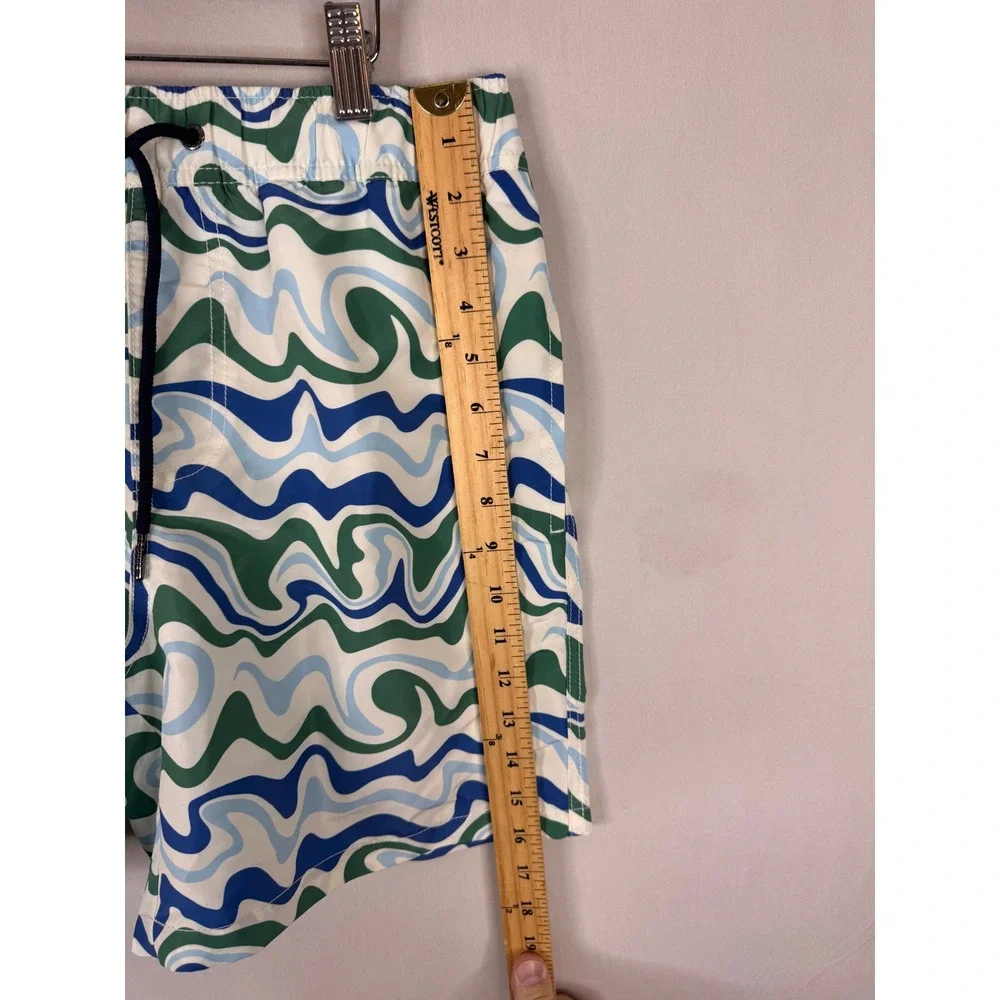 Coast Clothing Co Mens Swirl Print Quick Dry Swim Trunks Green‎ Blue Size M NEW
